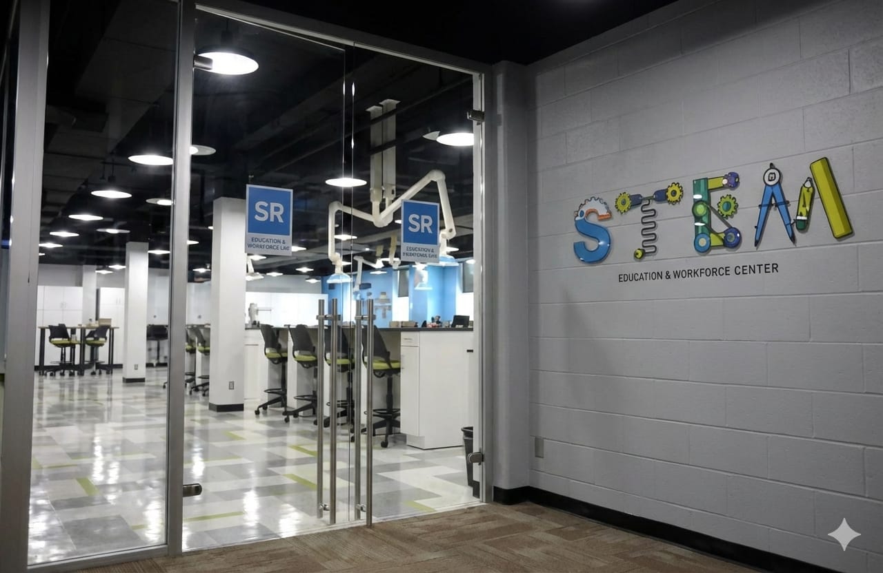 Students working in an innovation lab